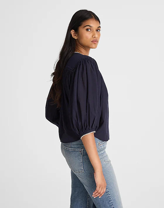 Madewell Balloon-Sleeve Top Midnight Navy