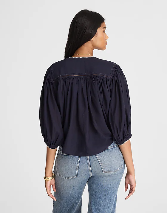 Madewell Balloon-Sleeve Top Midnight Navy