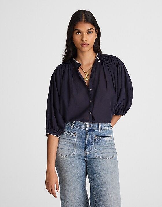 madewell Balloon-Sleeve Top midnight navy