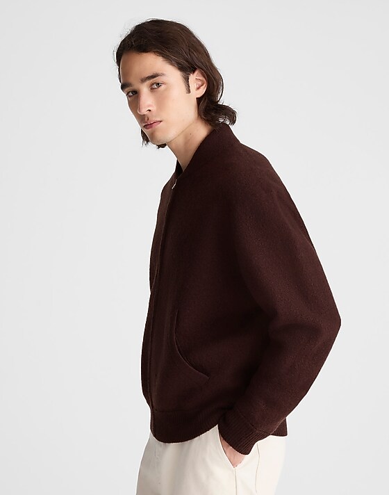 Madewell Boiled Wool Baseball Jacket Espresso Bean