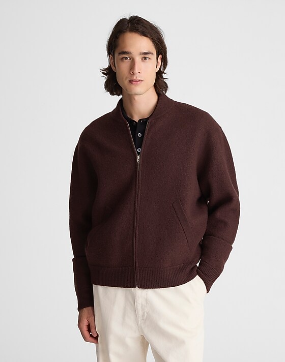 madewell Boiled Wool Baseball Jacket espresso bean