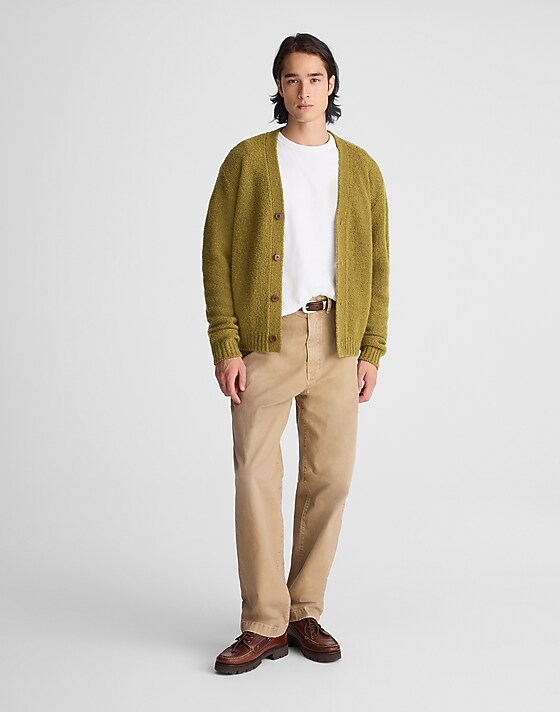Madewell Bouclé Cardigan Green Ochre