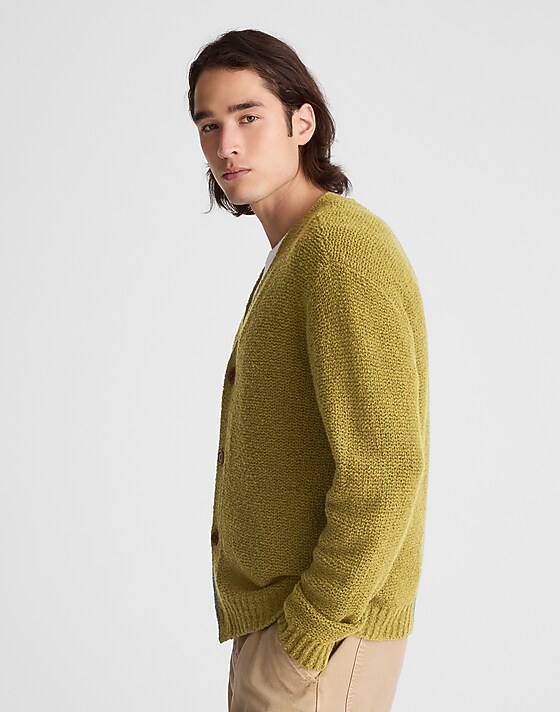 Madewell Bouclé Cardigan Green Ochre