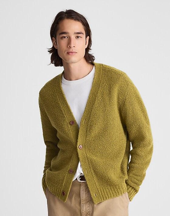 madewell Bouclé Cardigan green ochre