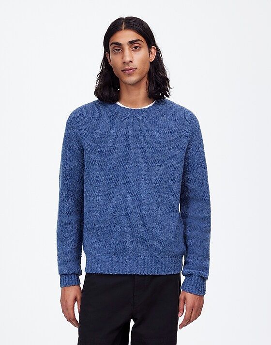 madewell Bouclé Crewneck Sweater blue iris