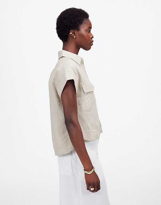 Madewell Boxy Cargo-Pocket Button-Up Shirt Oat