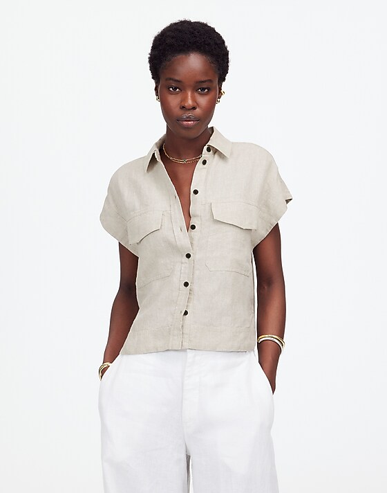madewell Boxy Cargo-Pocket Button-Up Shirt oat