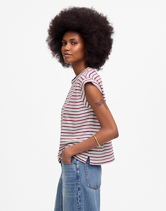 Madewell Boxy Muscle Tee In Stripe White