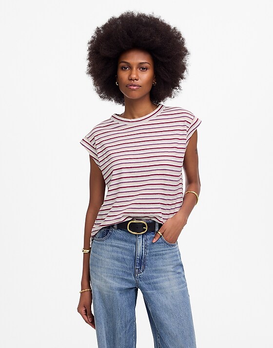 madewell Boxy Muscle Tee in Stripe white