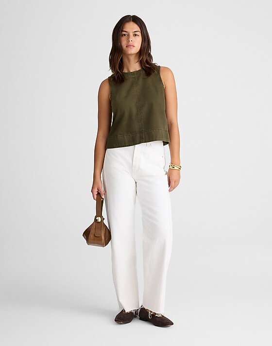 Madewell Boxy Shell Top In Garment Dye Faded Ivy