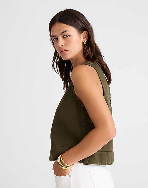 Madewell Boxy Shell Top In Garment Dye Faded Ivy