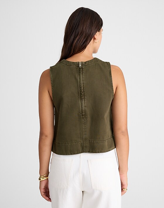 Madewell Boxy Shell Top In Garment Dye Faded Ivy