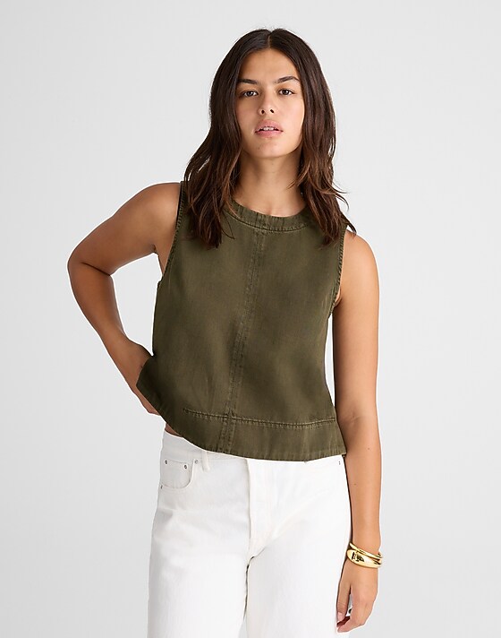 madewell Boxy Shell Top in Garment Dye faded ivy