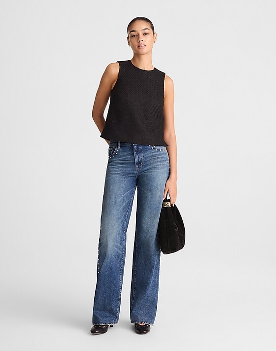 Madewell Boxy Shell Top In Tweed Black Tweed Blend