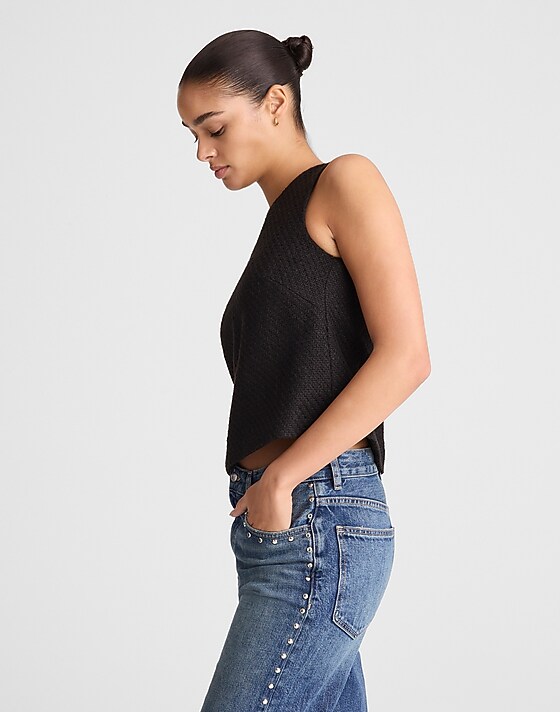 Madewell Boxy Shell Top In Tweed Black Tweed Blend