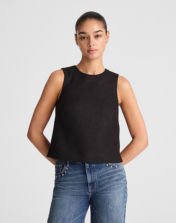 madewell Boxy Shell Top in Tweed black tweed blend