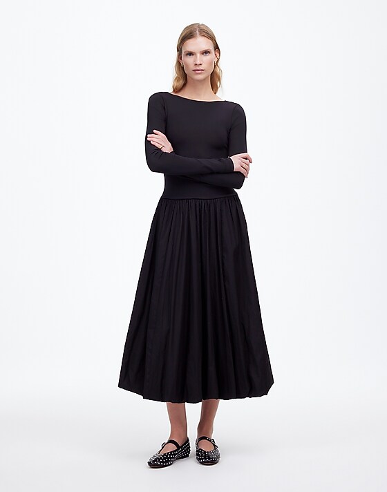 madewell Bubble-Hem Midi Dress true black