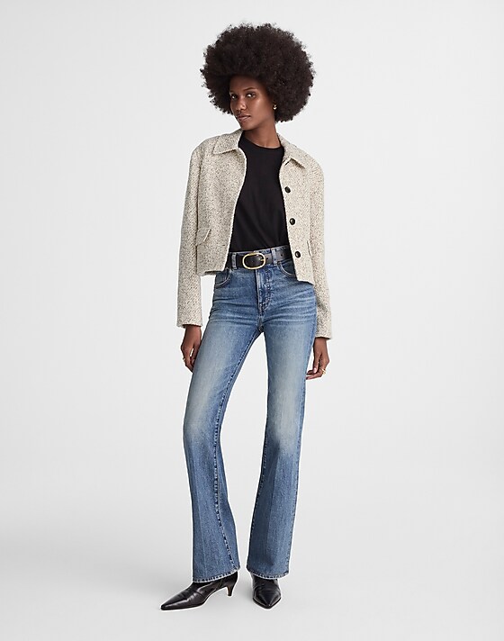 Madewell Button-Front Jacket In Bouclé Ivory Brown