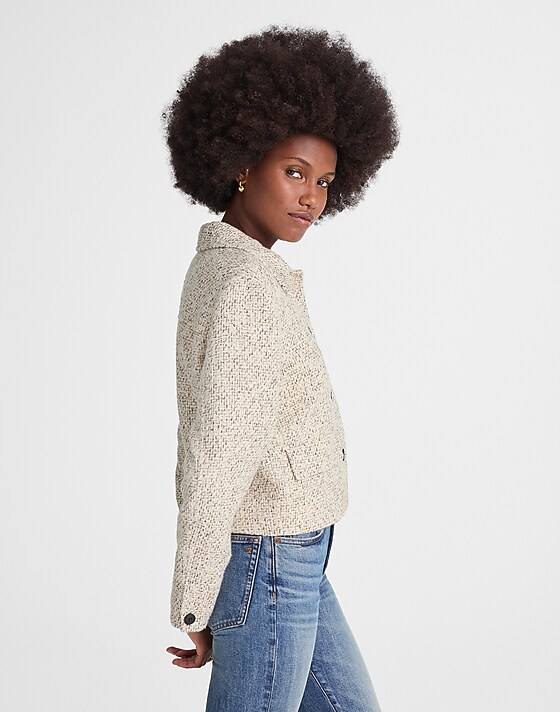 Madewell Button-Front Jacket In Bouclé Ivory Brown