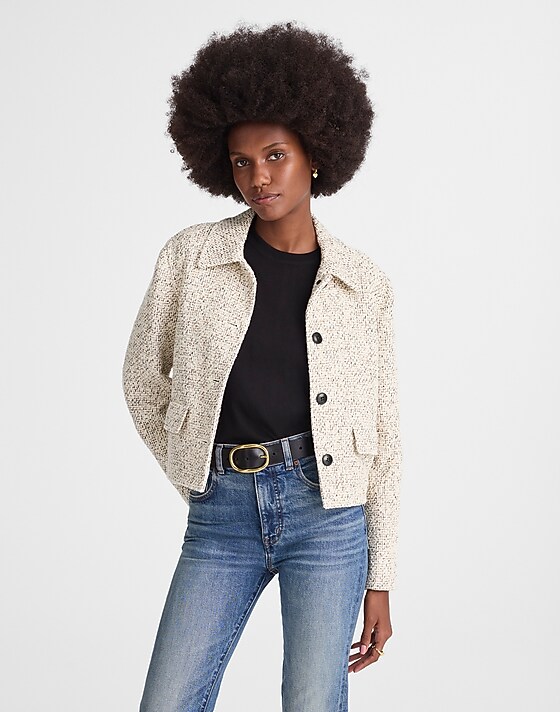 madewell Button-Front Jacket in Bouclé ivory brown