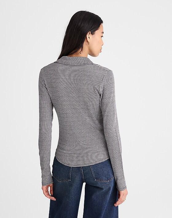 Madewell Camp Long-Sleeve Top In Gingham Jet Black