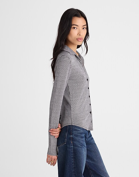 Madewell Camp Long-Sleeve Top In Gingham Jet Black