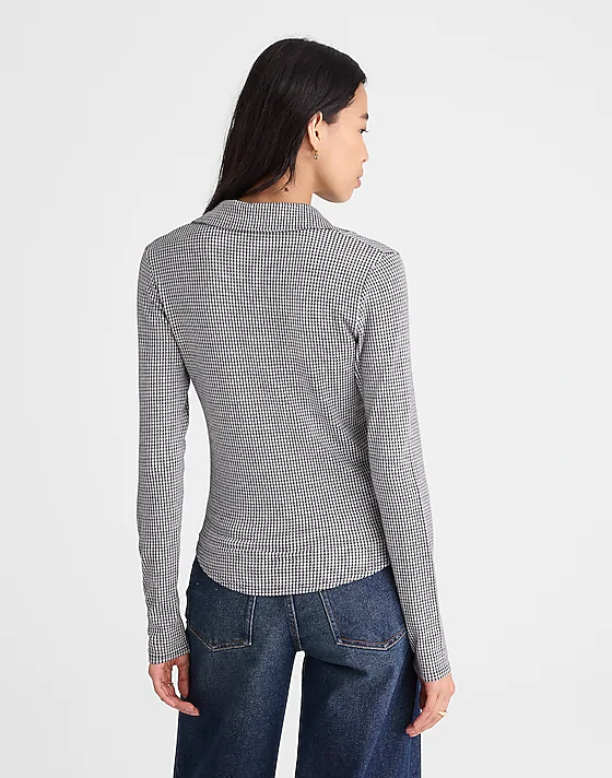 Madewell Camp Long-Sleeve Top In Gingham Jet Black