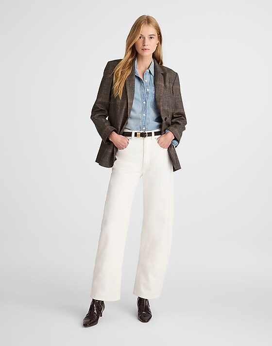 Madewell Cardigan Blazer In Plaid Brown Gray Plaid