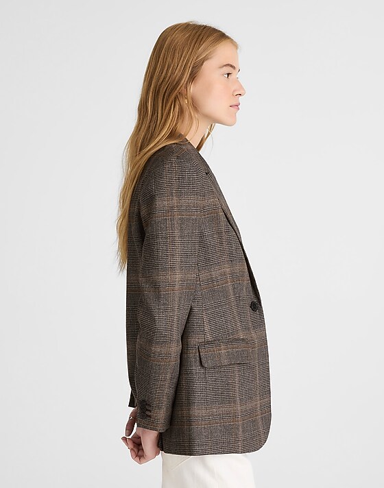 Madewell Cardigan Blazer In Plaid Brown Gray Plaid