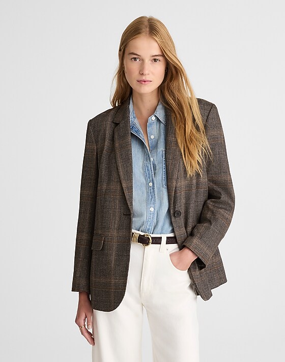 madewell Cardigan Blazer in Plaid brown gray plaid