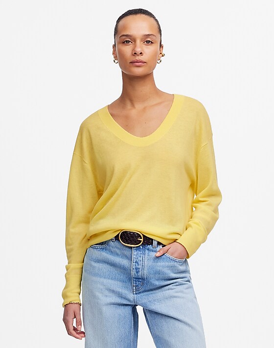 Madewell Cashmere U-Neck Pullover Iced Lemon