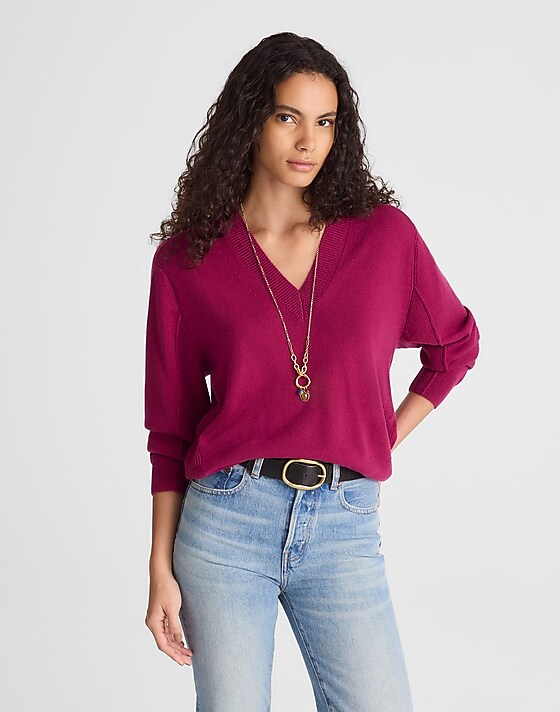 Madewell Cashmere V-Neck Sweater Autumn Fuchsia