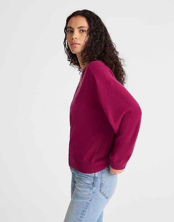 Madewell Cashmere V-Neck Sweater Autumn Fuchsia