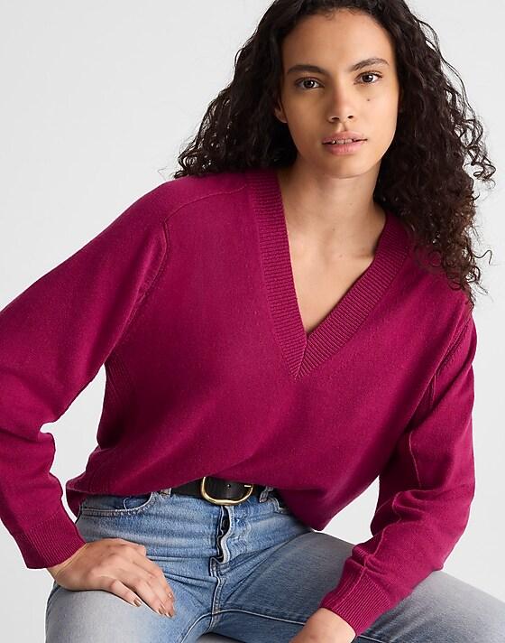 madewell Cashmere V-Neck Sweater autumn fuchsia