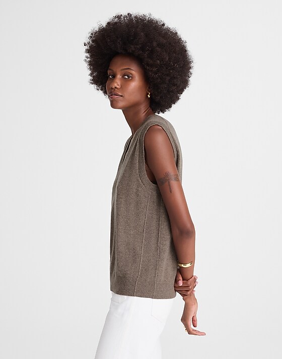 Madewell Cashmere V-Neck Sweater Vest Mink Hthr