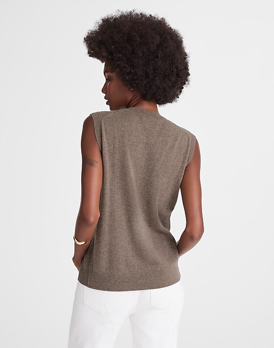 Madewell Cashmere V-Neck Sweater Vest Mink Hthr