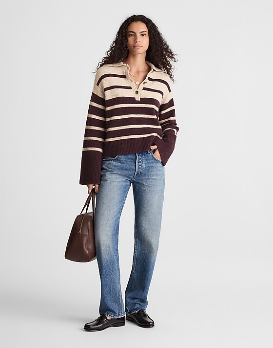 Madewell CloudSoft Polo Sweater Black Iris Stripe