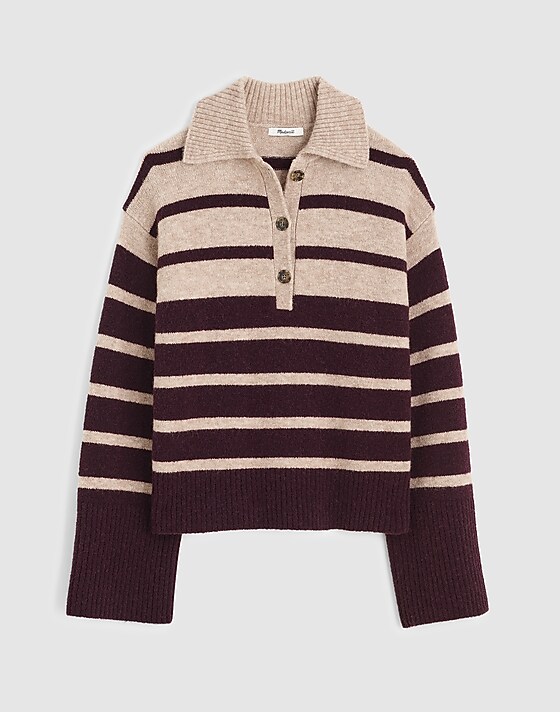 Madewell CloudSoft Polo Sweater Black Iris Stripe