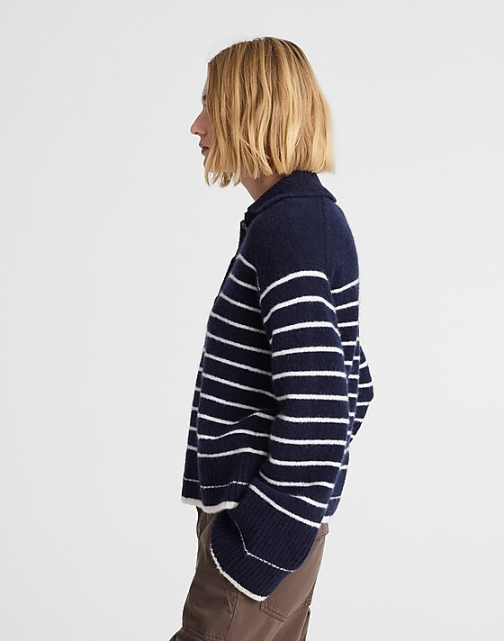 Madewell CloudSoft Polo Sweater Ivory Mini Stripe
