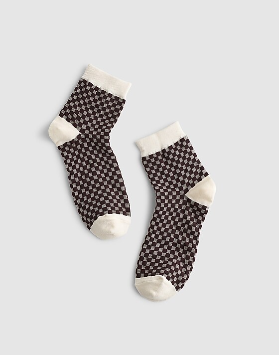 madewell Cotton Ankle Socks in Check vintage ivory