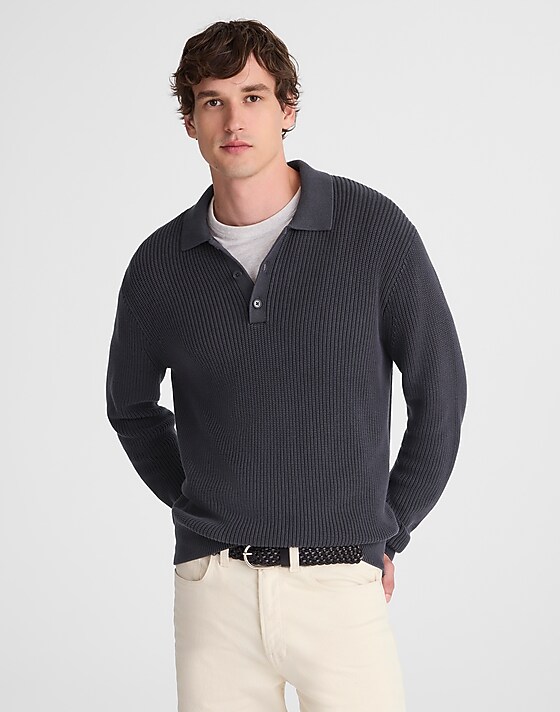 Madewell Cotton Shaker-Stitch Polo Obsidian Blue