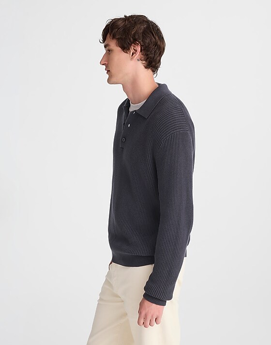 Madewell Cotton Shaker-Stitch Polo Obsidian Blue