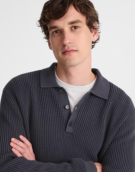 madewell Cotton Shaker-Stitch Polo obsidian blue