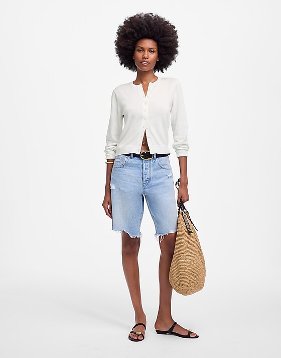 Madewell Crewneck Cardigan In 100% Cotton White