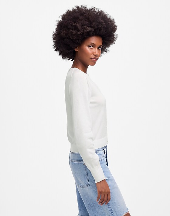 Madewell Crewneck Cardigan In 100% Cotton White