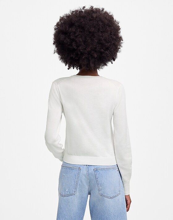 Madewell Crewneck Cardigan In 100% Cotton White