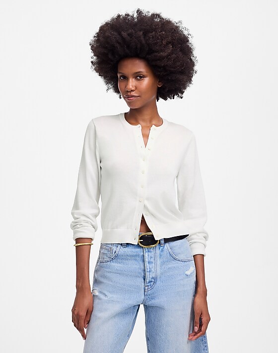 madewell Crewneck Cardigan in 100% Cotton white