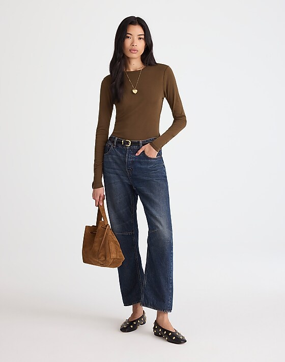 Madewell Crewneck Long-Sleeve Tee Dark Mocha