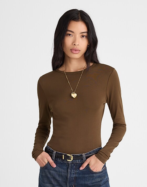 madewell Crewneck Long-Sleeve Tee dark mocha