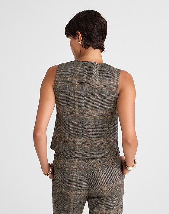 Madewell Crewneck Shell Vest Brown Gray Plaid